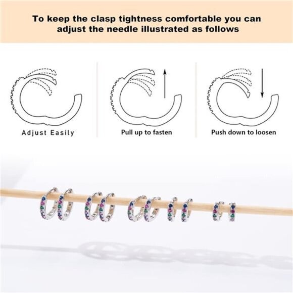 5 Pairs Tiny Huggie Hoop Earrings for Women, Lightweight Mini colored Gemstones - Picture 4 of 5